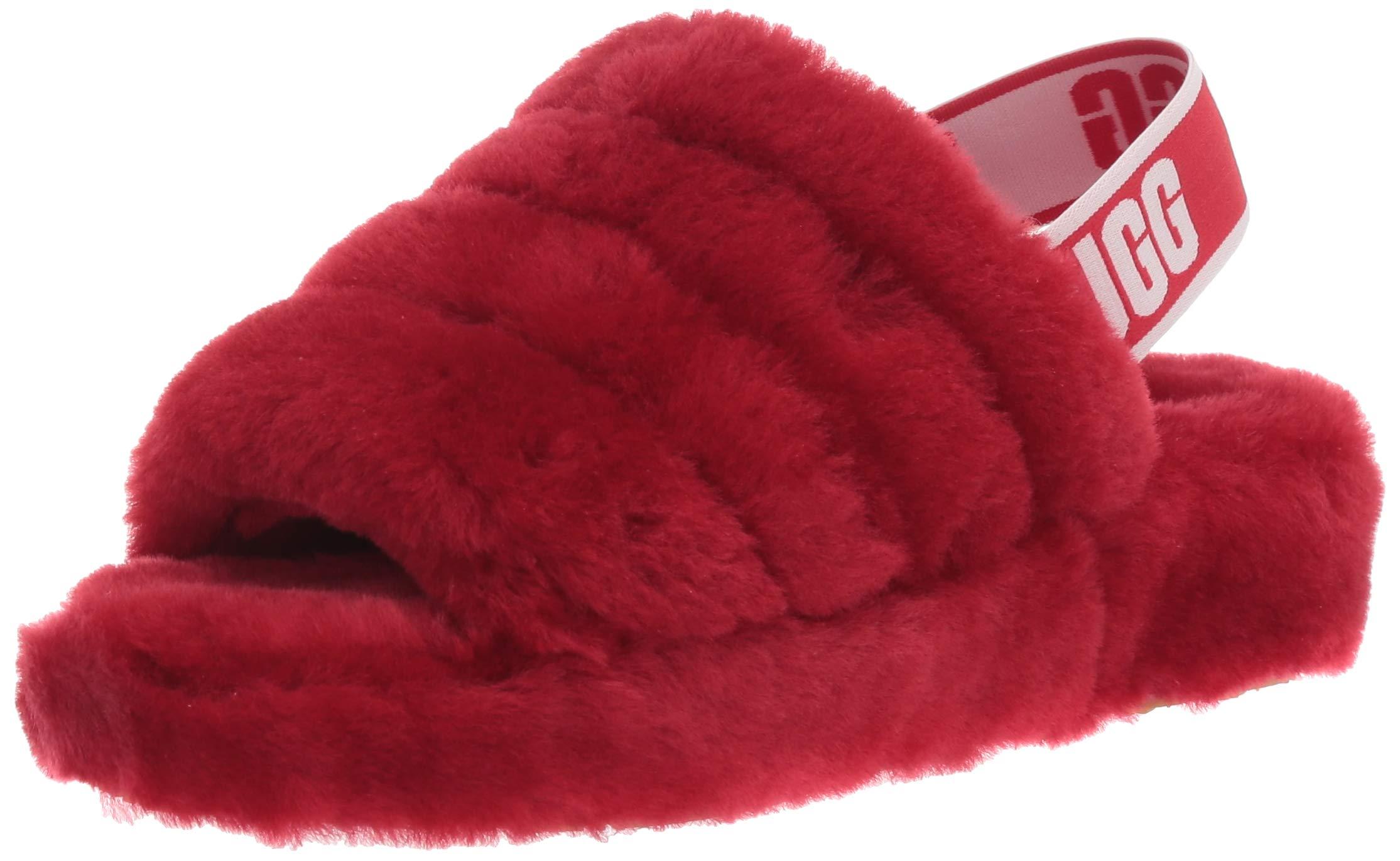 red fur ugg slides