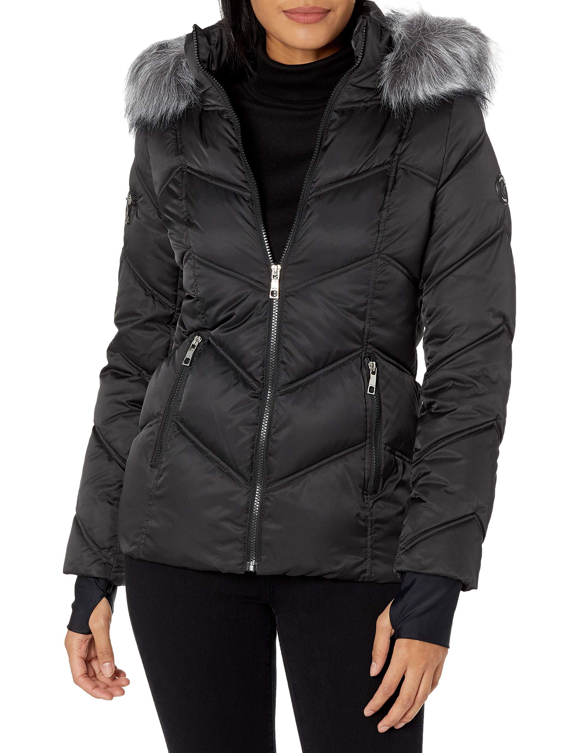 nautica faux fur hooded quilted jacket