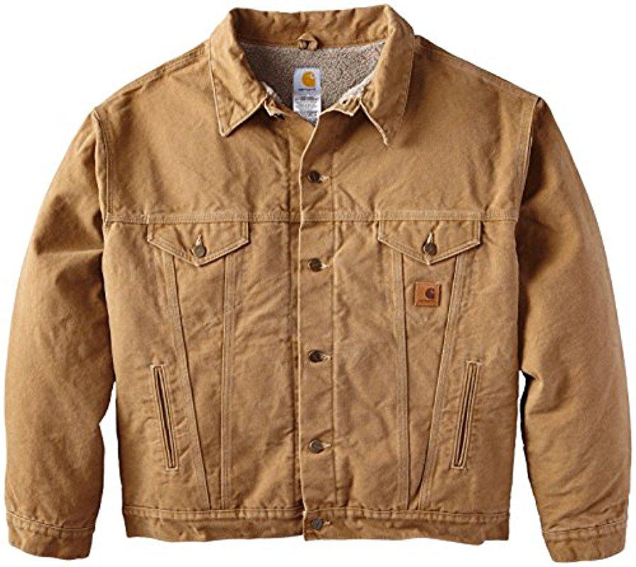 Carhartt Big & Tall Sherpa Lined Sandstone Jean Jacket in Brown for Men |  Lyst