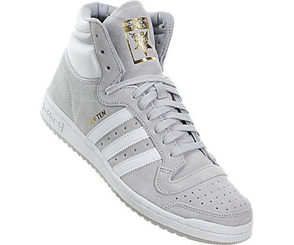 adidas Originals Leather Top Ten Hi Basketball Shoe in Gray for Men - Lyst