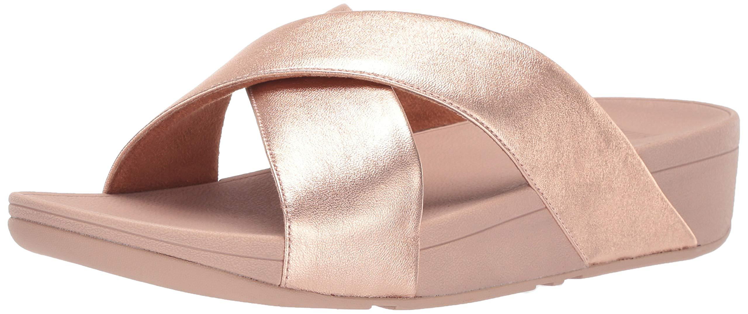 Fitflop Lulu Cross Slide Sandals-leather in Rose Gold (Pink) | Lyst