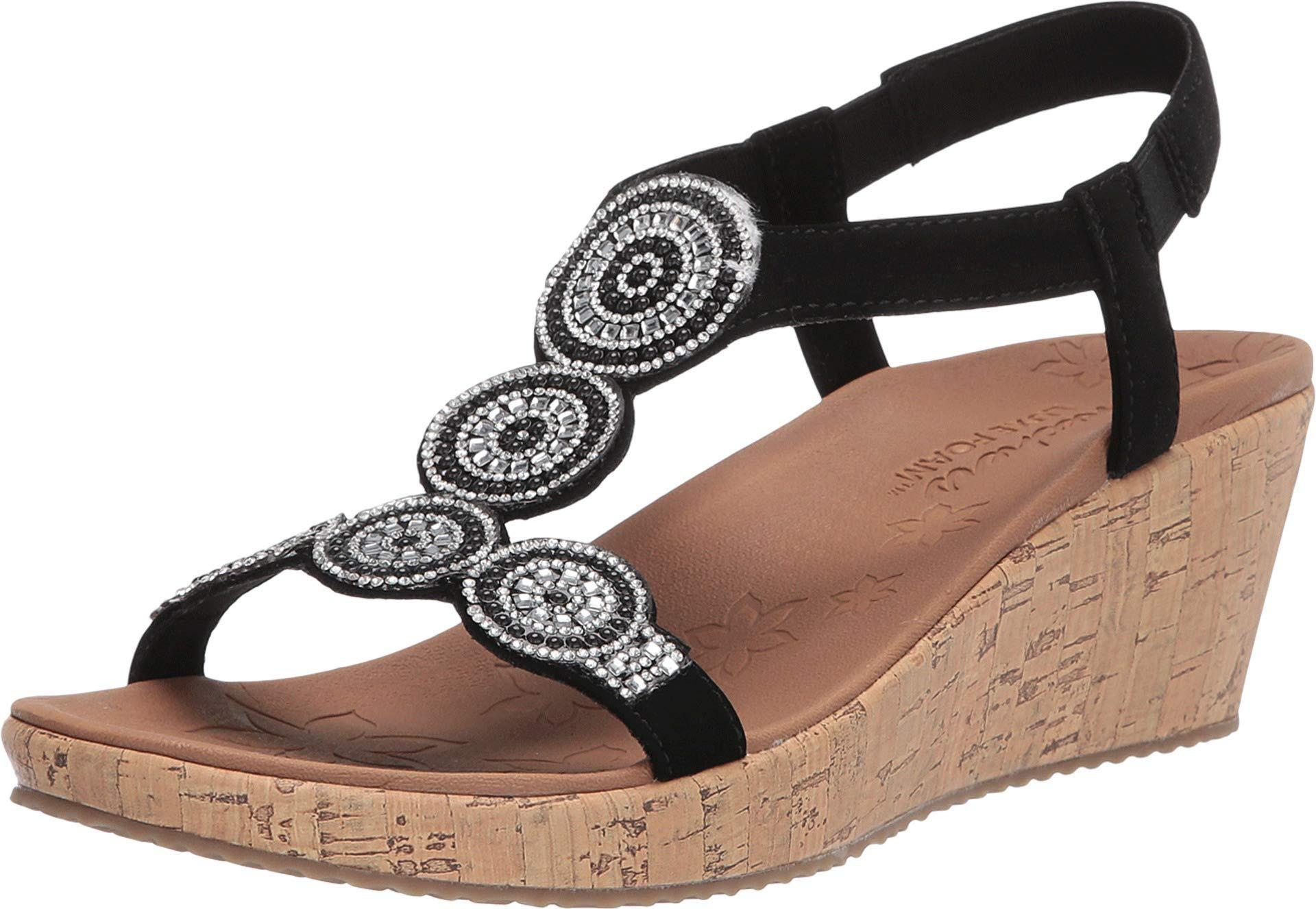 Skechers Beverlee-date Glam Sandal Wedge Black - Lyst