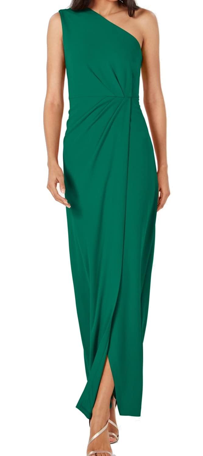 Calvin Klein One Shoulder Gown With Waist Ruch in Green | Lyst
