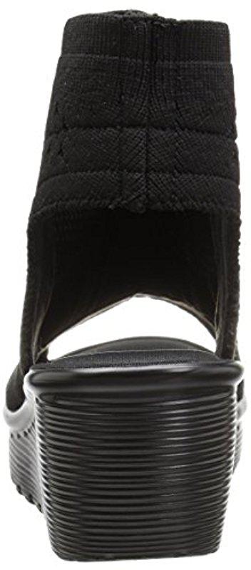 Skechers Parallel tight Peep Toe Stretch Knit Sandal Wedge in Black Lyst