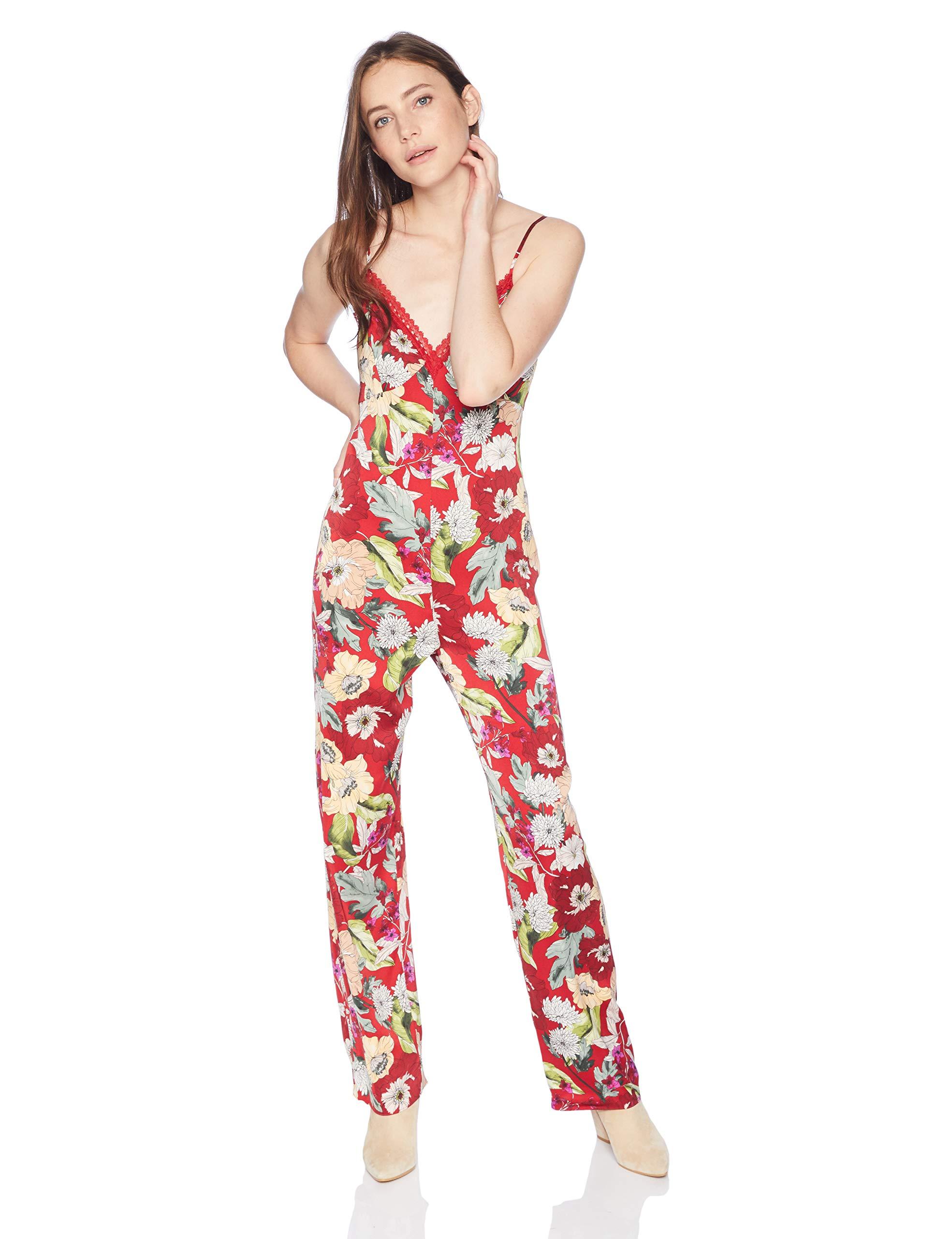Guess S Lacetrim Floral Print Jumpsuit Red 6 Save 68 Lyst