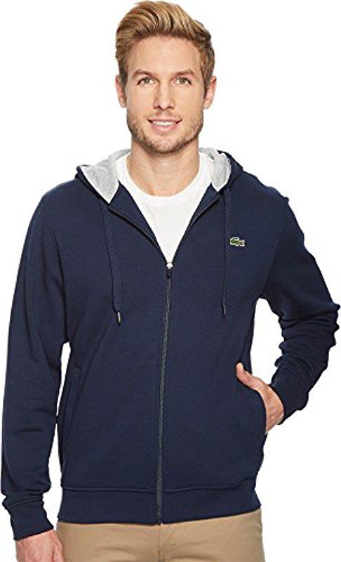 Download Lacoste Sport Fleece Zip Up Hooded Sweatshirt in Blue for ...