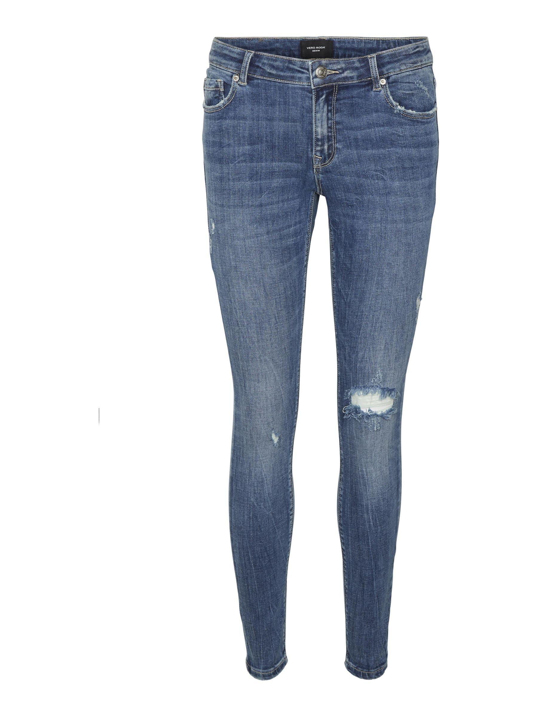 Vero Moda Vmlydia skinny destroy low rise jeans in Blau | Lyst DE