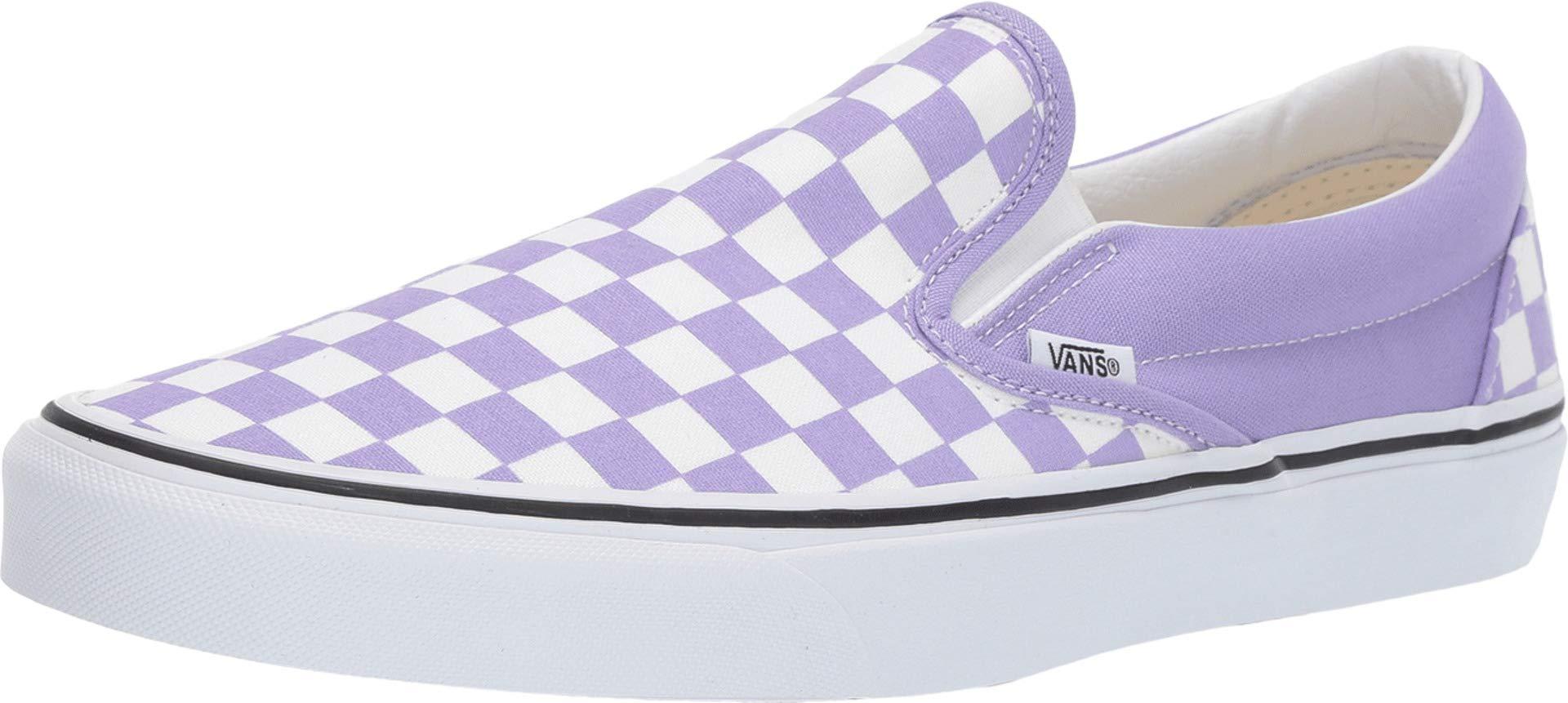 light purple checkerboard slip on vans