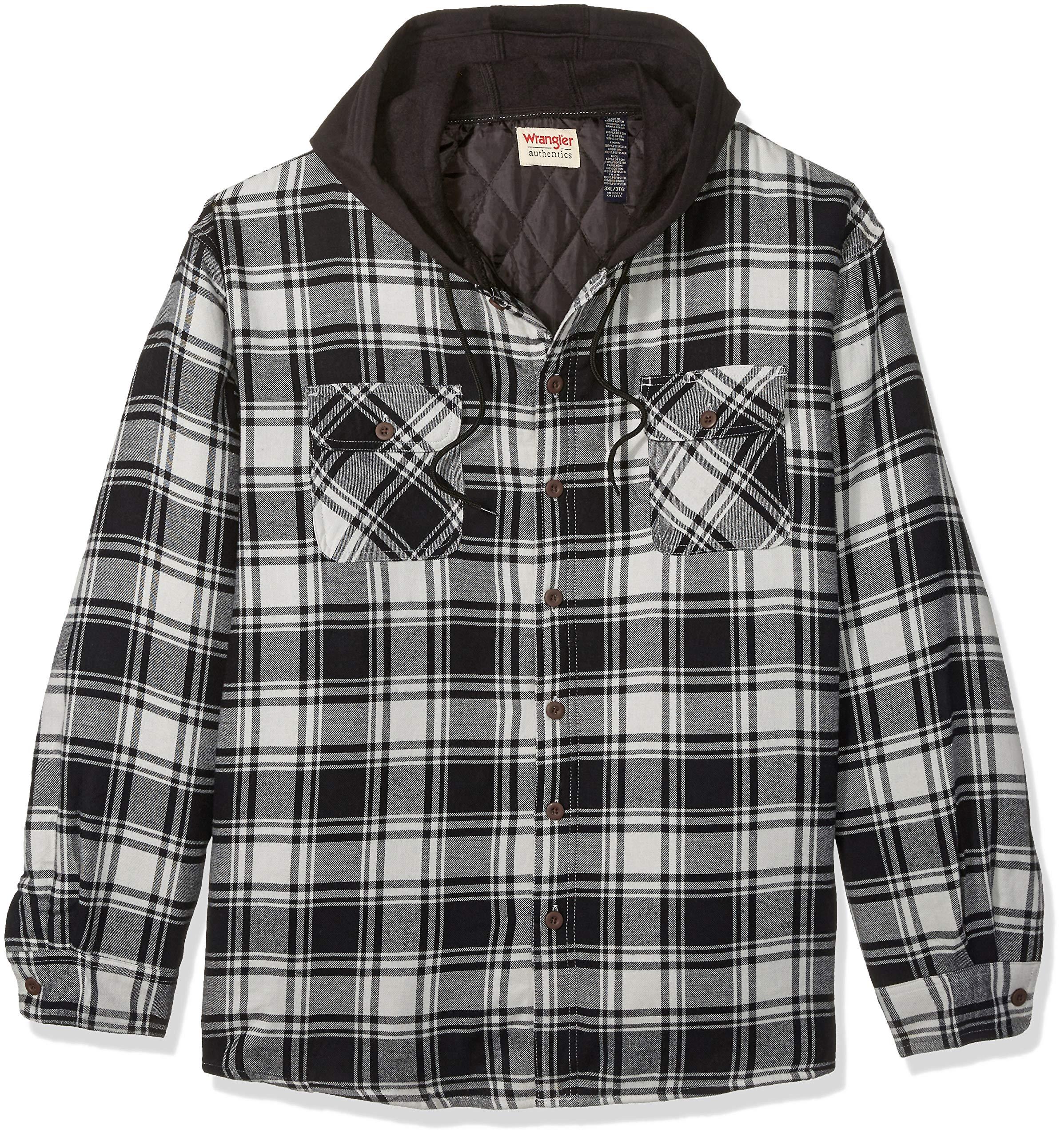 MAGCOMSEN Men's Flannel Shirt Jacket with Hood Long Sleeve Quilted Lined Plaid Coat Button Down Thick Hoodie Outwear Winter 