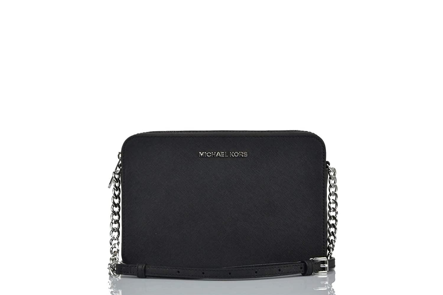 Michael Kors Jet Set East West Crossbody Bag Large Black in Saffiano  Leather with Silver-tone - US
