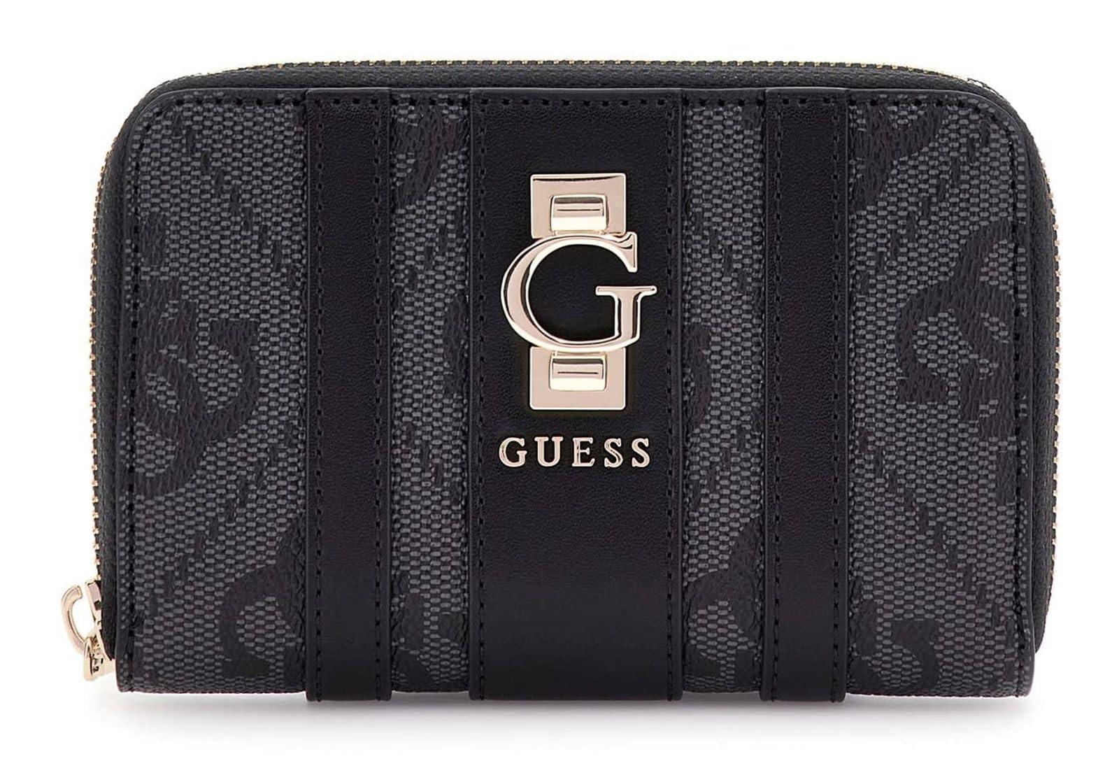 Guess Wallet Guess Portemonnaie Schwarz Guess Geldbörse Erenia Zip Around  Wallet Coal Logo Dunkelgrau In