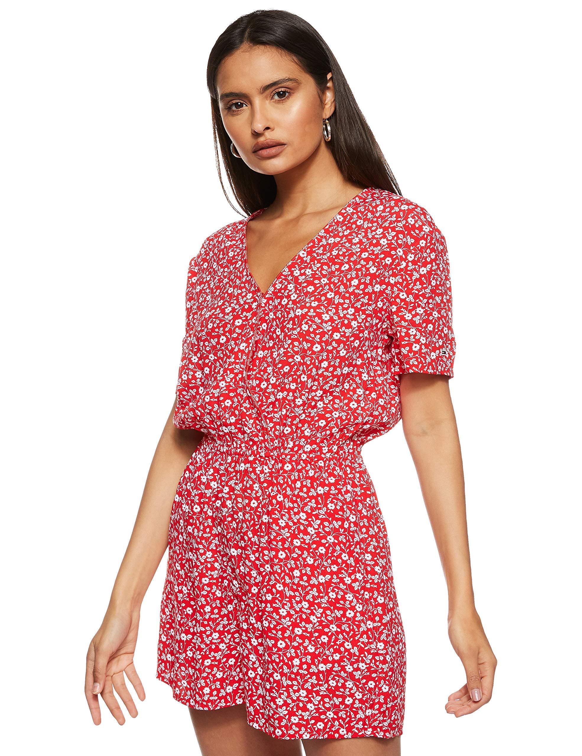 Tommy Hilfiger Denim Kurzarm-Playsuit mit Blumen-Print in Rot | Lyst DE