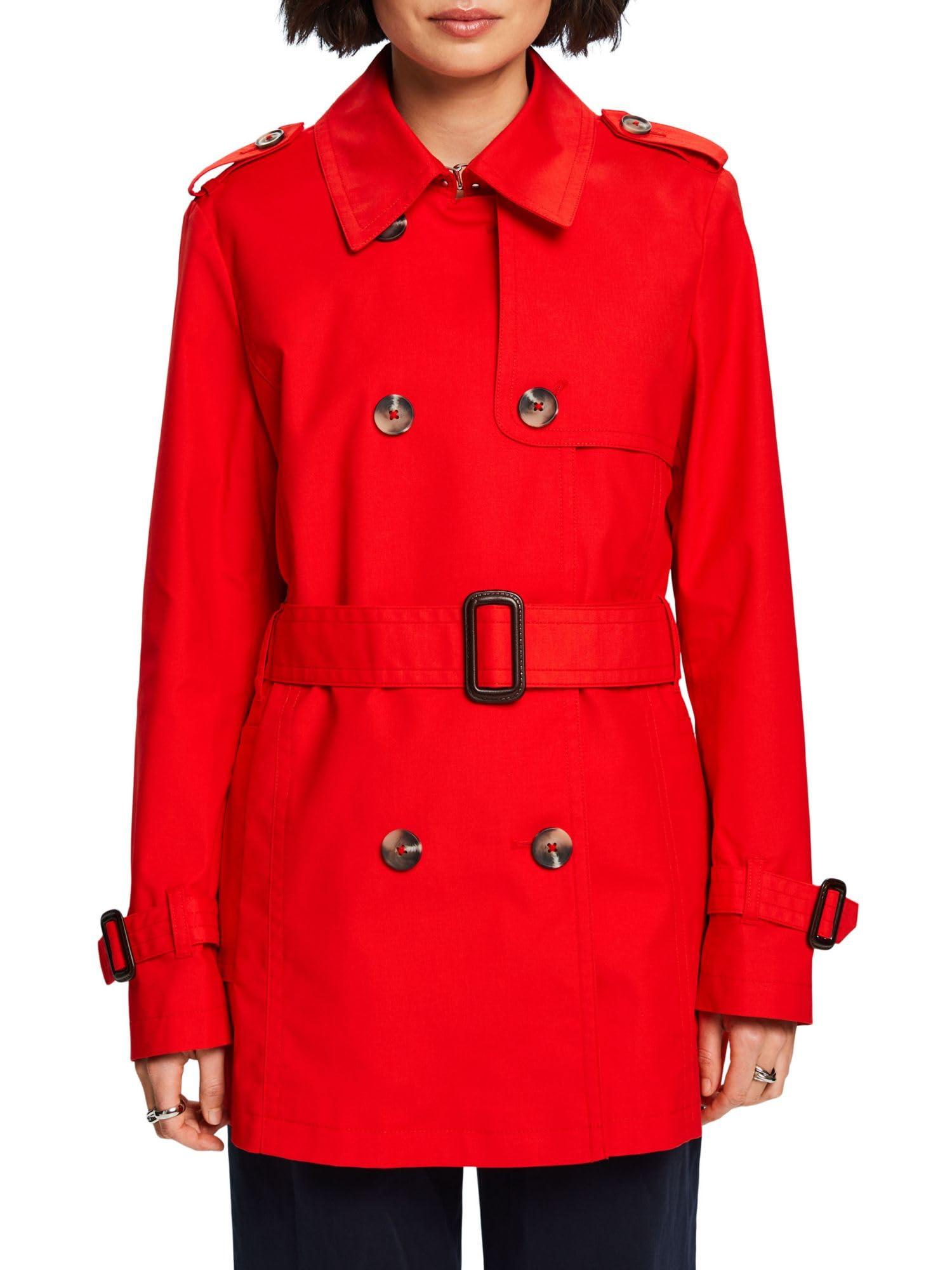 Trenchcoat Mantel Damen Rot Kariert 1970er Jahre Apfelroter