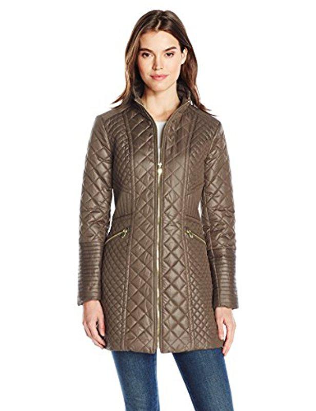 Via Spiga Womens Military Collar Lightweight Quilted Jacket