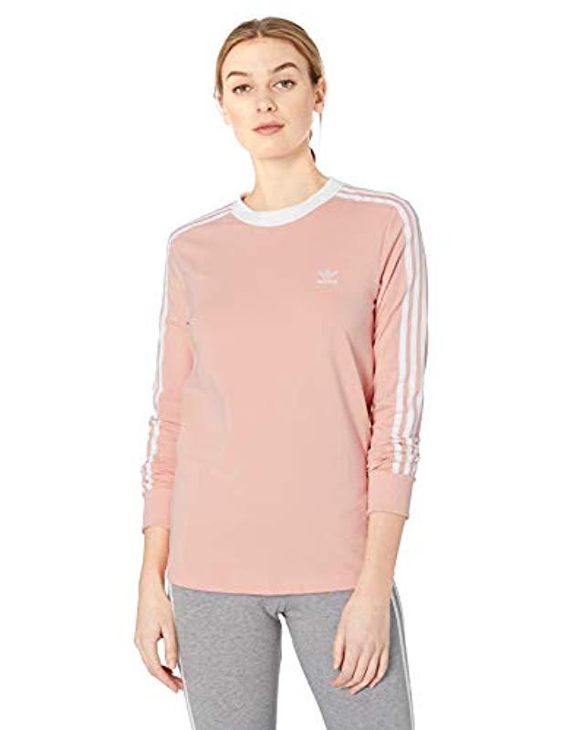 adidas Originals Cotton 3-stripes Long Sleeve Tee in Pink - Lyst