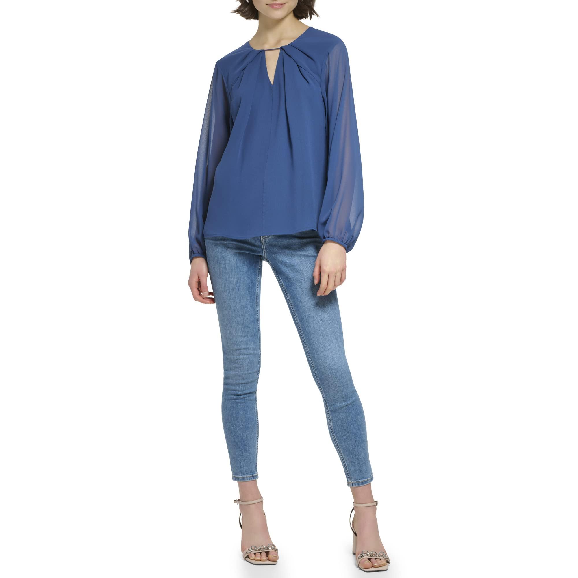 Calvin Klein Trendy Poly Chiffon Longsleeve Shirred Front Blouse in Blue |  Lyst
