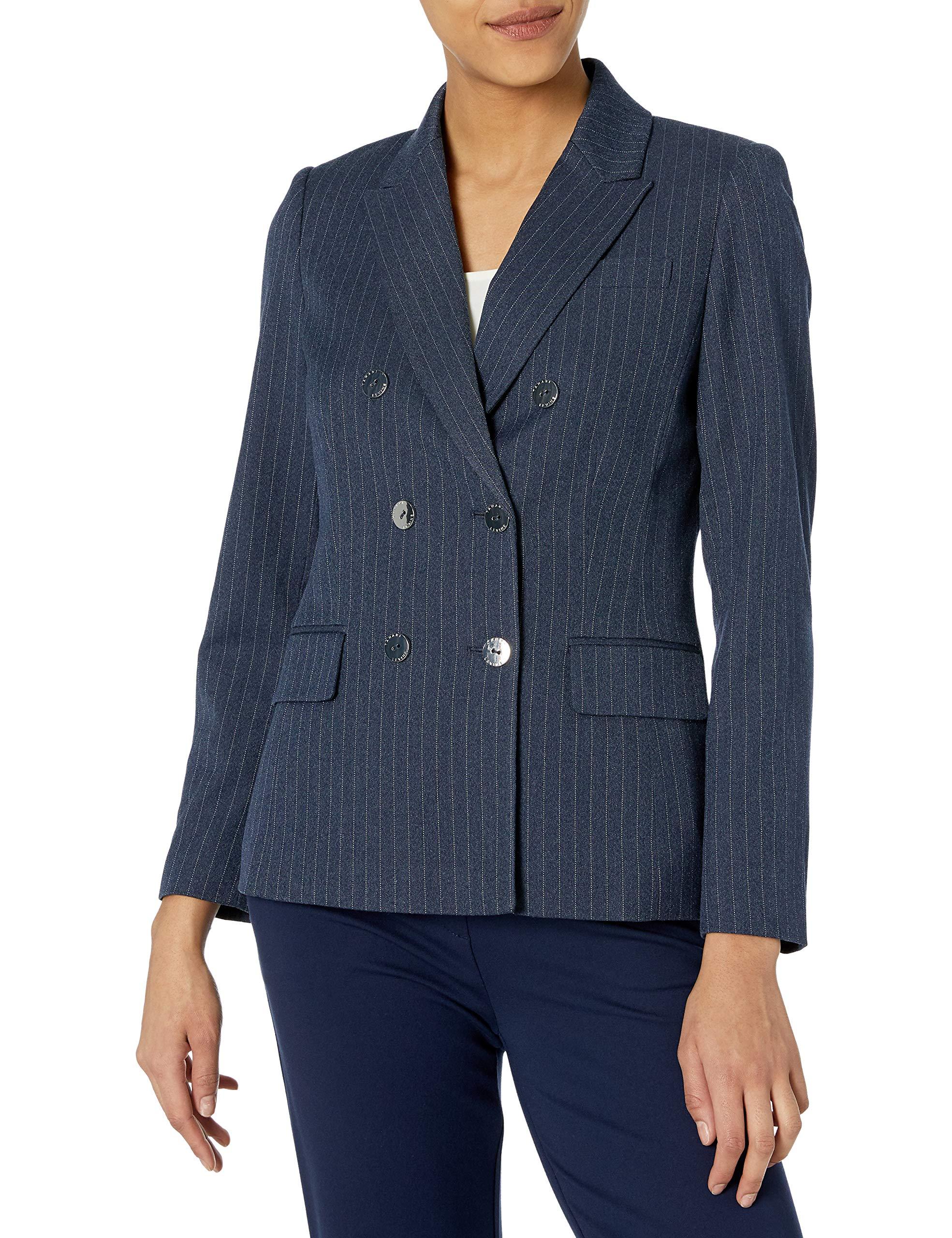 Tahari Double Breasted Blazer With Patch Pockets in Blue - Lyst