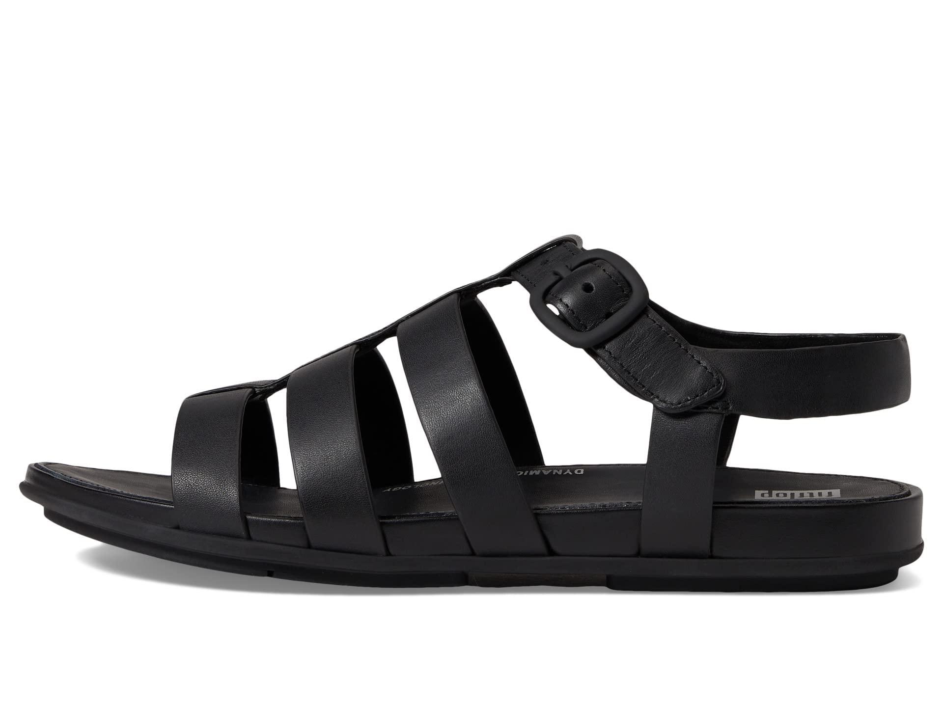 FitFlop Gracie Leather Strappy Slides Sandals in All Black