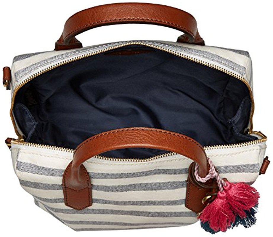 fossil fiona satchel blue stripe
