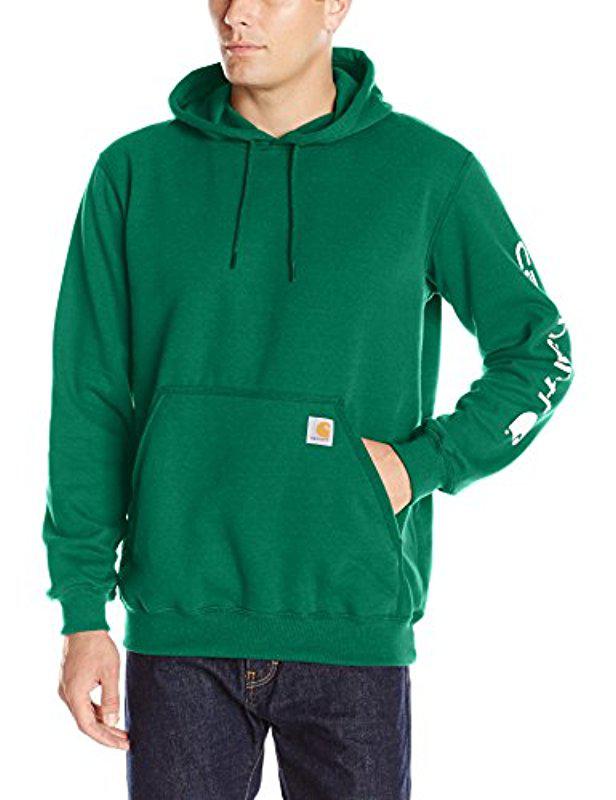 Carhartt Cotton Signature Sleeve Logo Midweight Hooded Sweatshirt in  Ultramarine Green (Green) for Men - Lyst