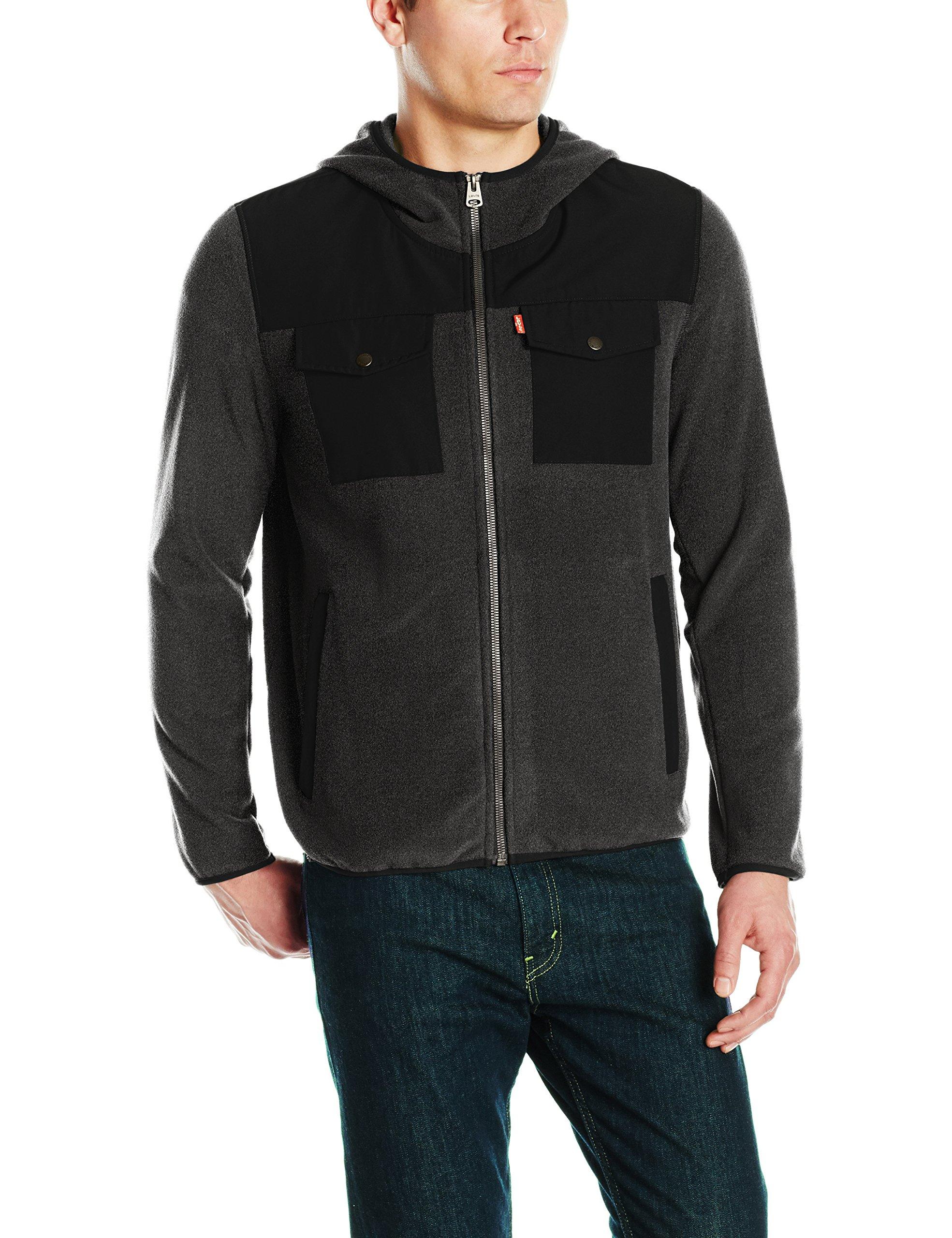 Levi's Hooded Mixed Media Fleece Jacket in Charcoal/Black (Black) for
