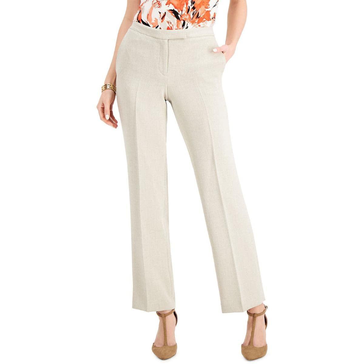 Kasper Pebble Stretch Crepe Unlined Pant With Slit Pockets in Natural ...