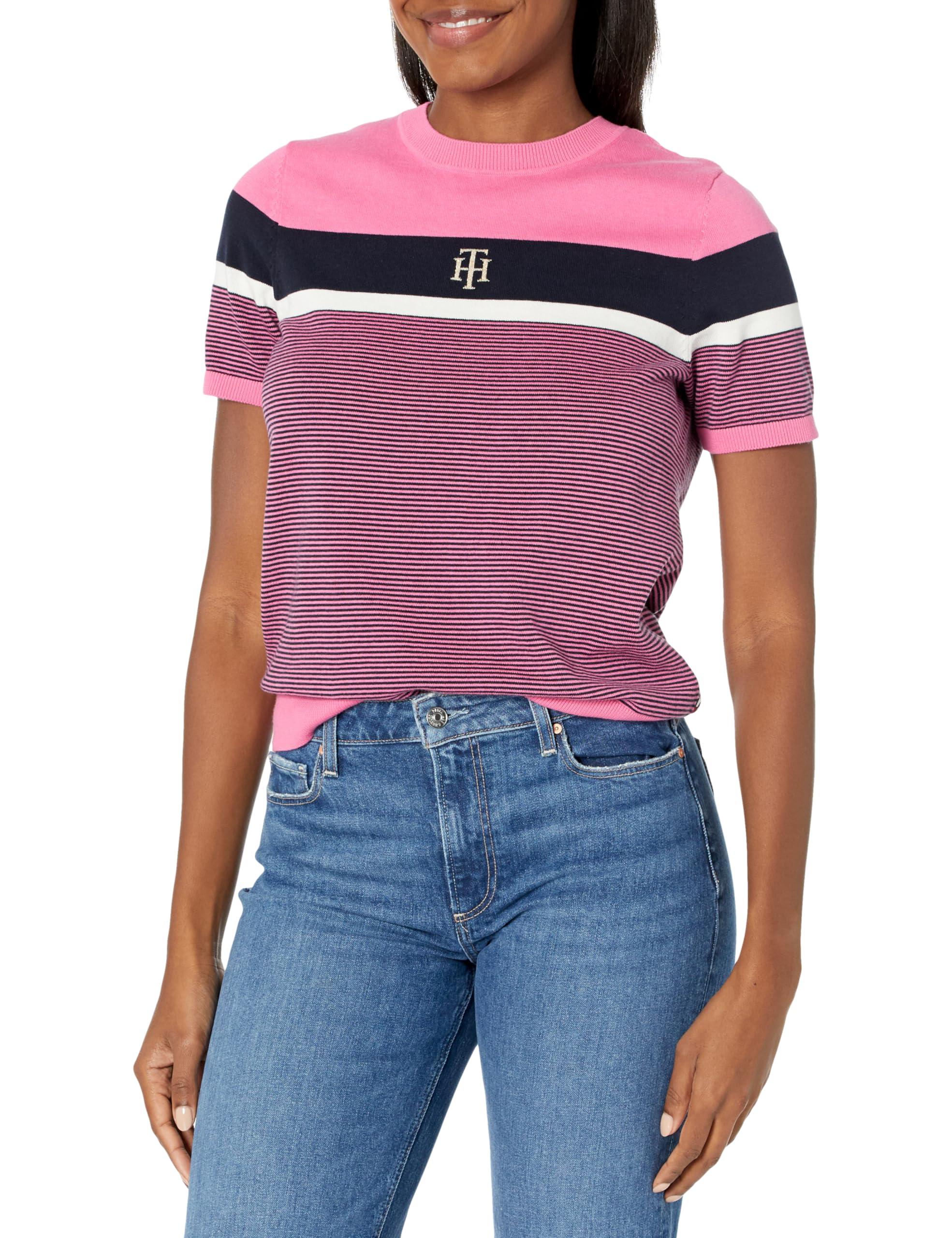 Tommy Hilfiger Short Sleeve Colorblock Cotton Sweater Placed Flag Lucy in  Blue | Lyst