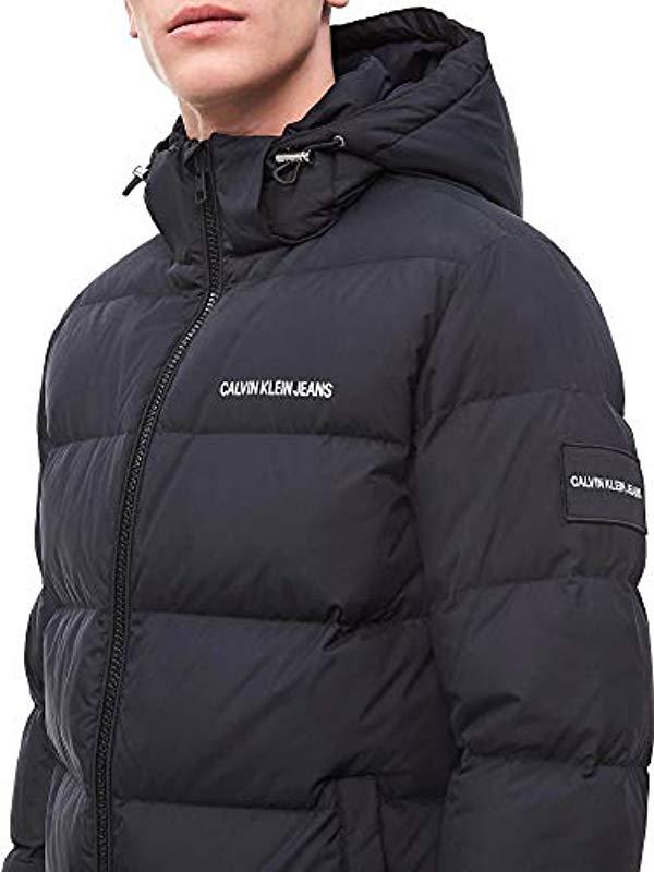 calvin klein hooded down jacket black
