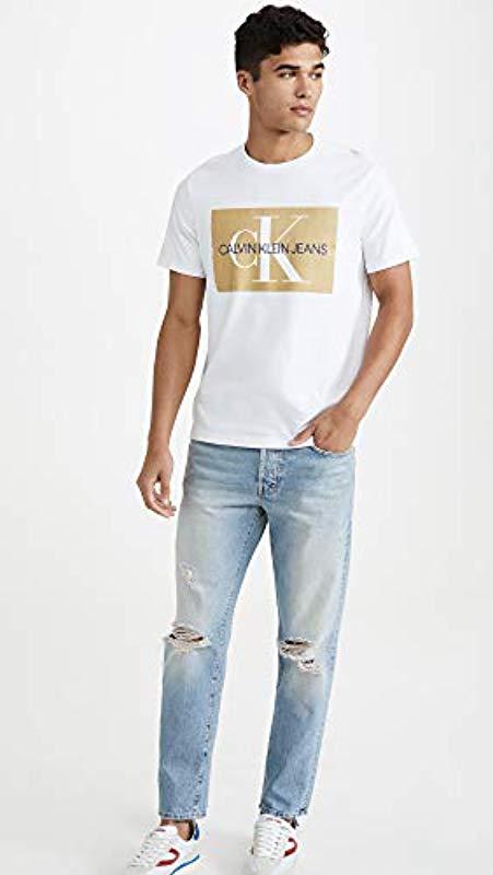 Male indhente hud Calvin Klein Short Sleeve Monogram Logo T Shirt in Metallic for Men | Lyst