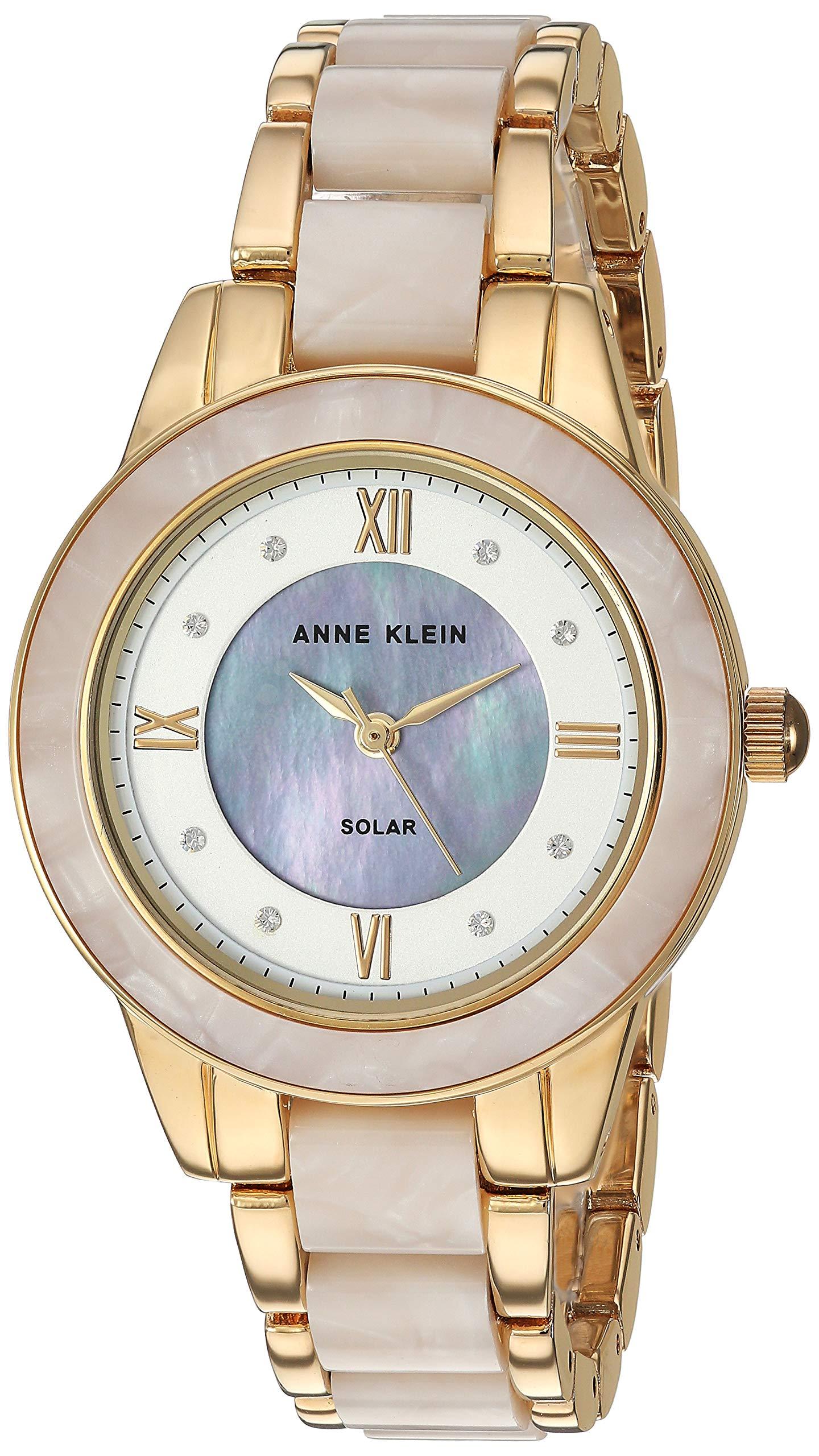 Anne Klein Considered Solar Powered Premium Crystal Accented Gold-tone And  Ivory Resin Bracelet Watch in Metallic | Lyst