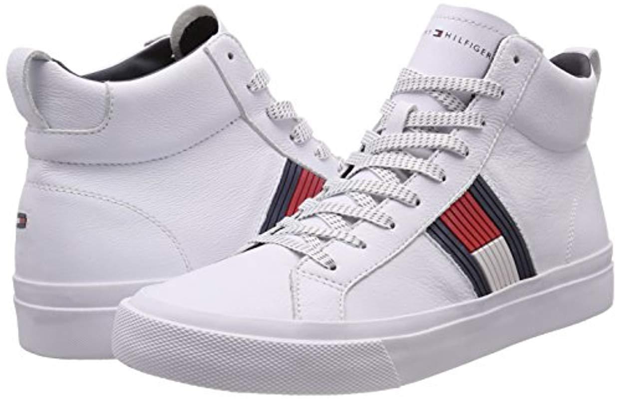 Tommy Hilfiger Flag Detail High Leather Sneaker Hi-top Trainers in White for Men - Lyst