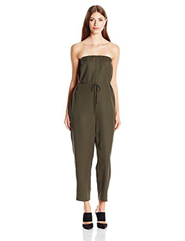 olive green strapless jumpsuit