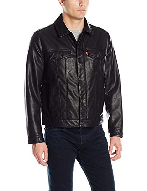 Levi's S Smooth Lamb Touch Faux Leather Classic Trucker Jacket Long Sleeve Faux  Leather Jackets in Black for Men | Lyst UK
