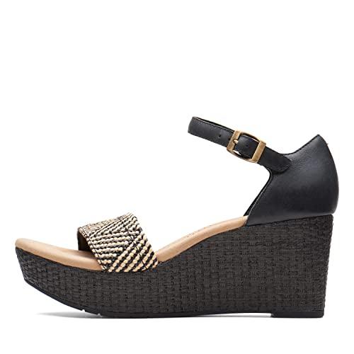 Clarks Rose Ease Ankle-strap Espadrille Platform Wedge Sandals in Black |  Lyst