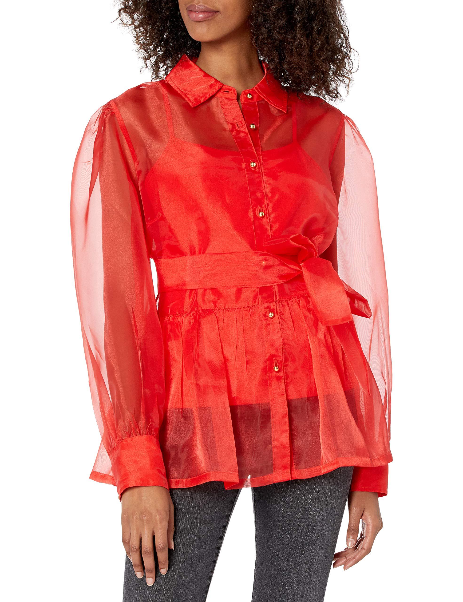 The Drop Denim @shopdandy Organza Shirt With Stetch Cami in Red - Lyst