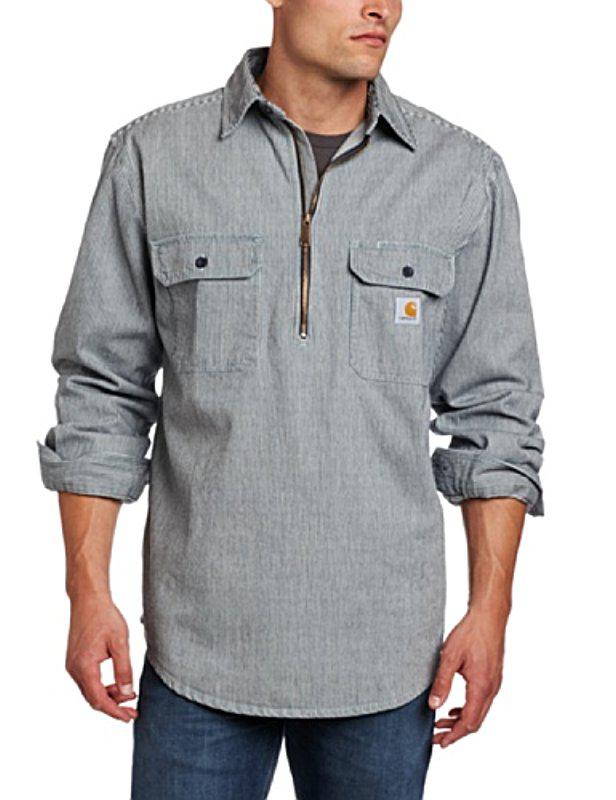 Carhartt Hickory Stripe Shirt Denim Quarter Zip in Gray for Men | Lyst