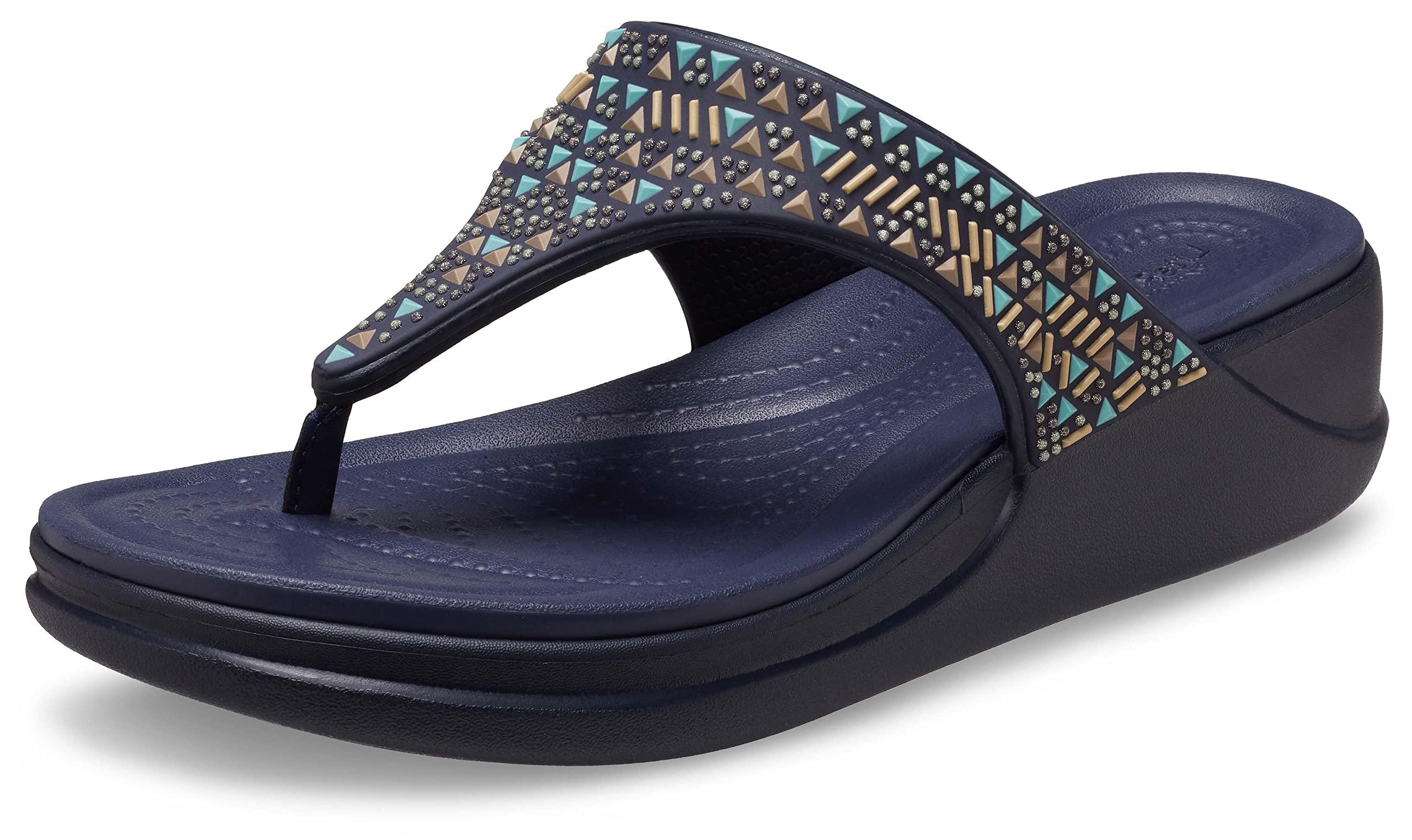 Crocs™ Boca Embellished Wedge Flip Flops Sandals in Blue Lyst UK
