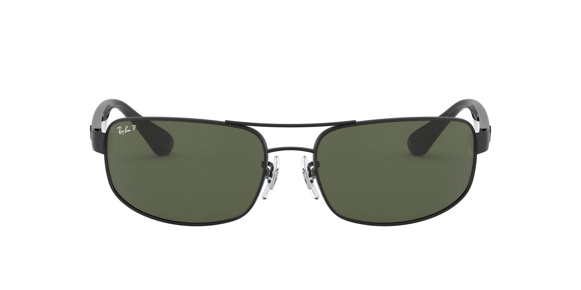 Ray-Ban Rb3445 Rectangular Metal Sunglasses, Black/polarized Green, 64 ...