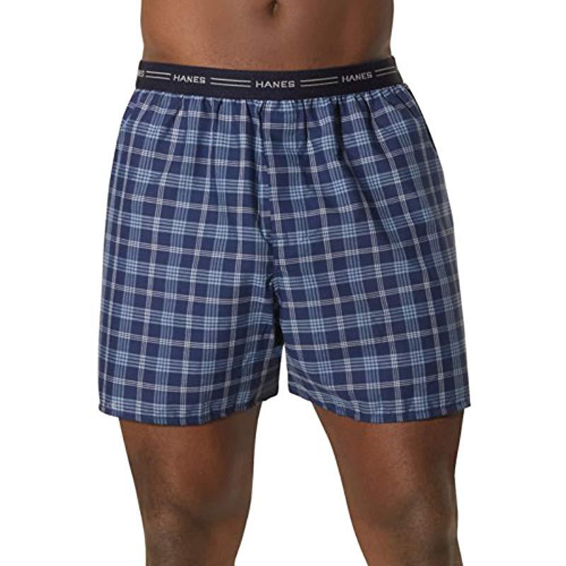 Hanes Cotton 5-pack Printed Woven Exposed Waistband Boxers (assorted ...