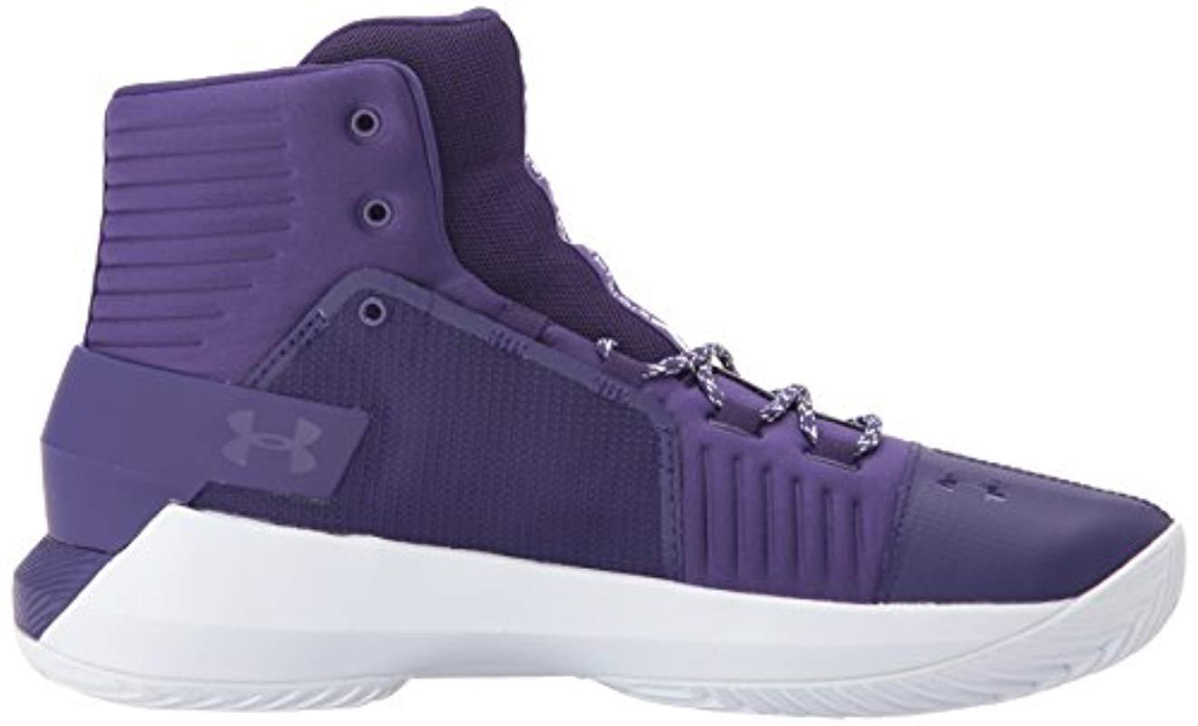 purple and white under armour basketball shoes