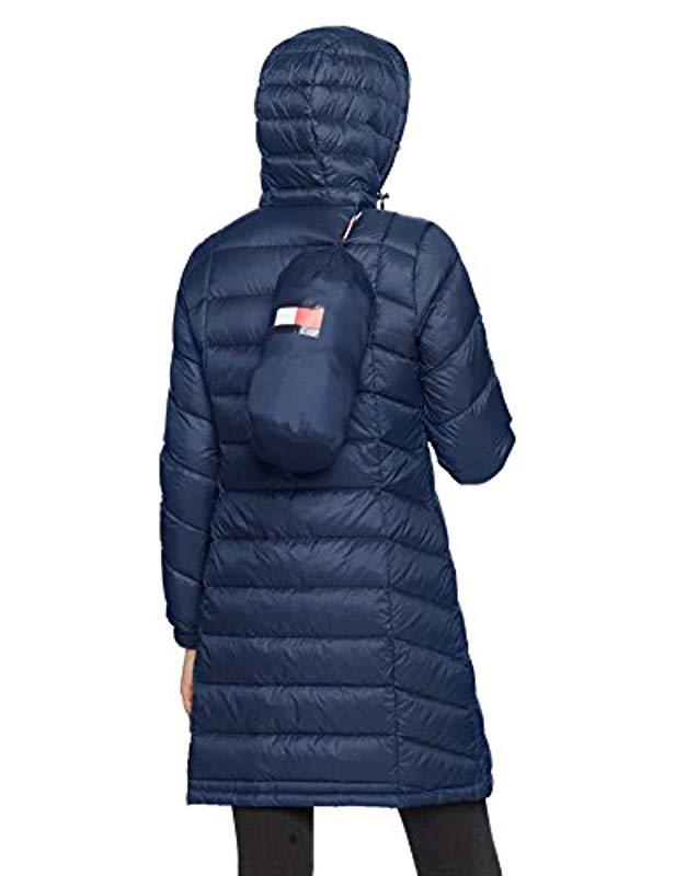 tommy hilfiger women's mid length chevron quilted packable down jacket