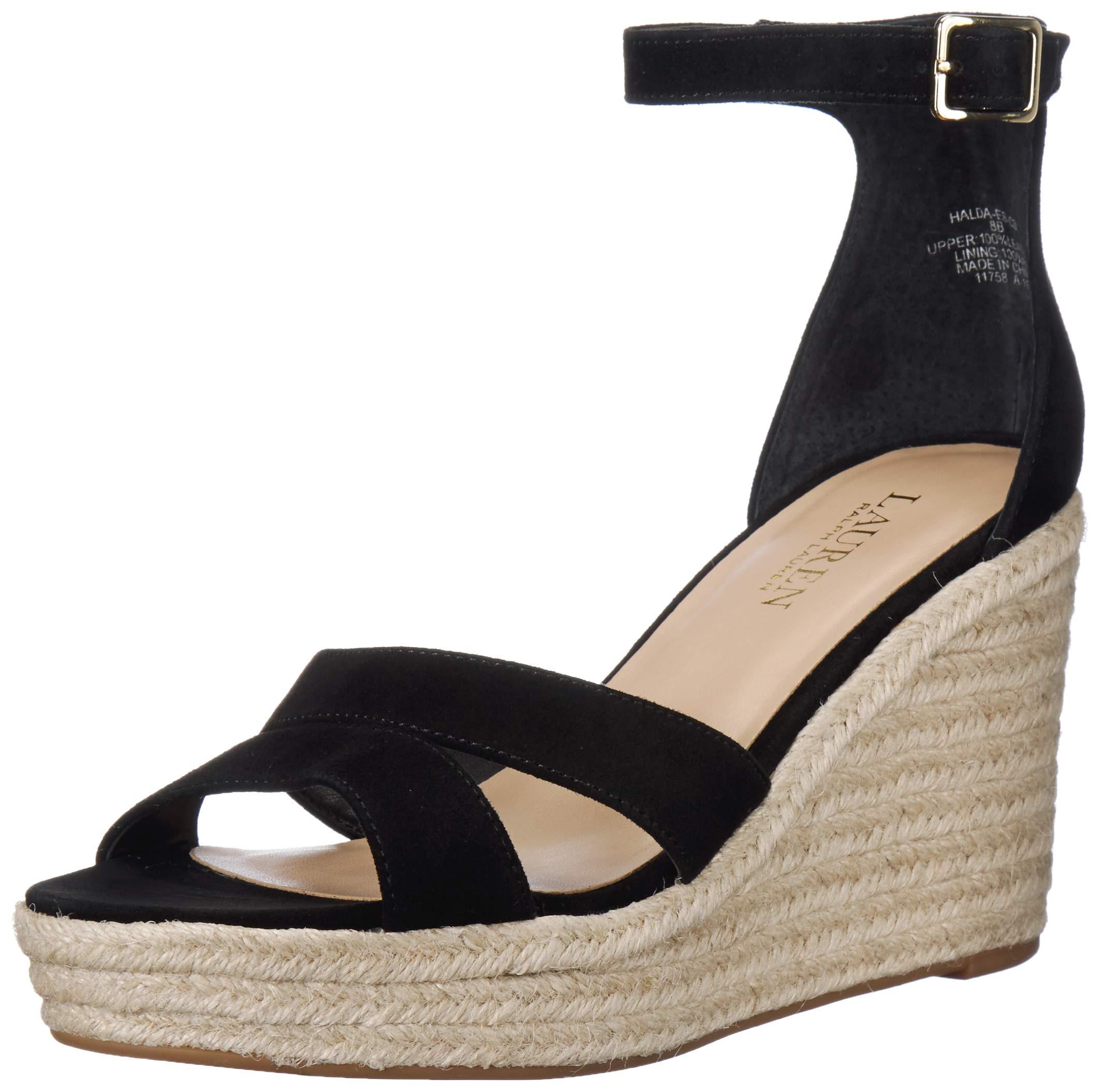 By Ralph Lauren Suede Lauren Ralph Lauren Halda Espadrille Wedge Sandal in Black - Save 69% -