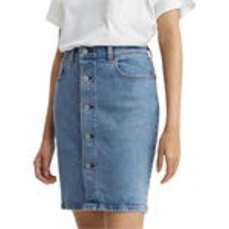 Levi's Button Thru Mom Skirt in Blue - Lyst