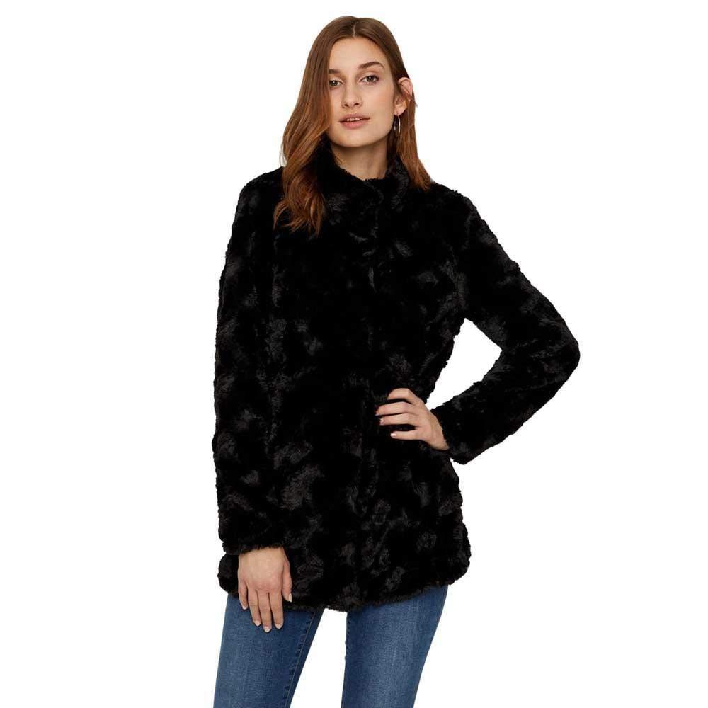 Vero Moda Vmcurl Aw21 High Neck Faux Fur Jacket in Black Womens Clothing Jackets Fur jackets 