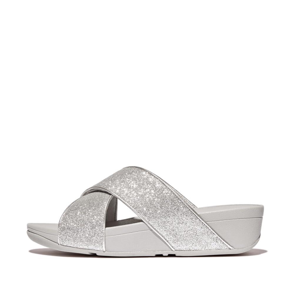 Fitflop Lulu Glitterdust Cross Slides Sandal in White | Lyst UK
