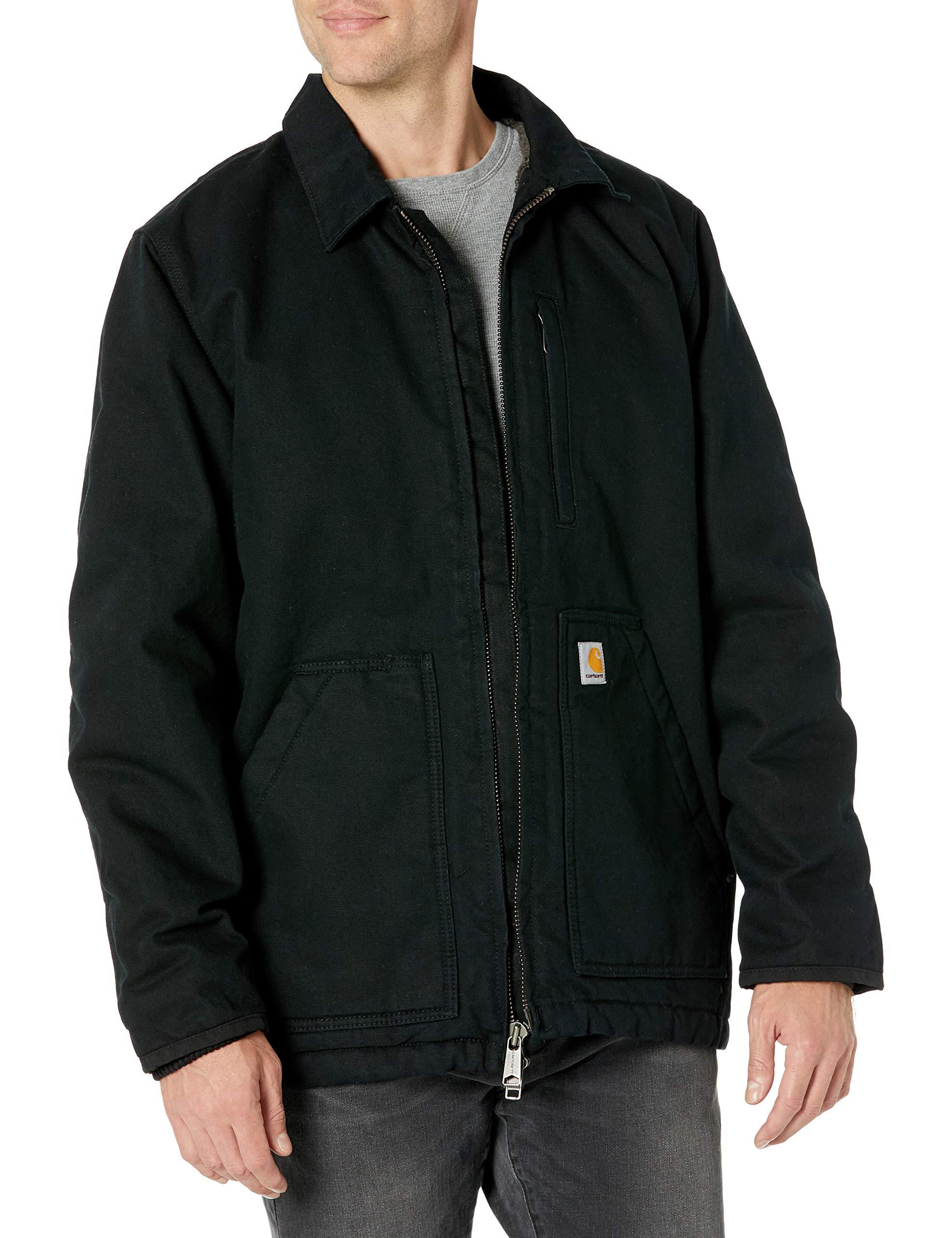 Carhartt Cotton Mens Loose Fit Washed Duck Sherpa-lined Coat in Black ...
