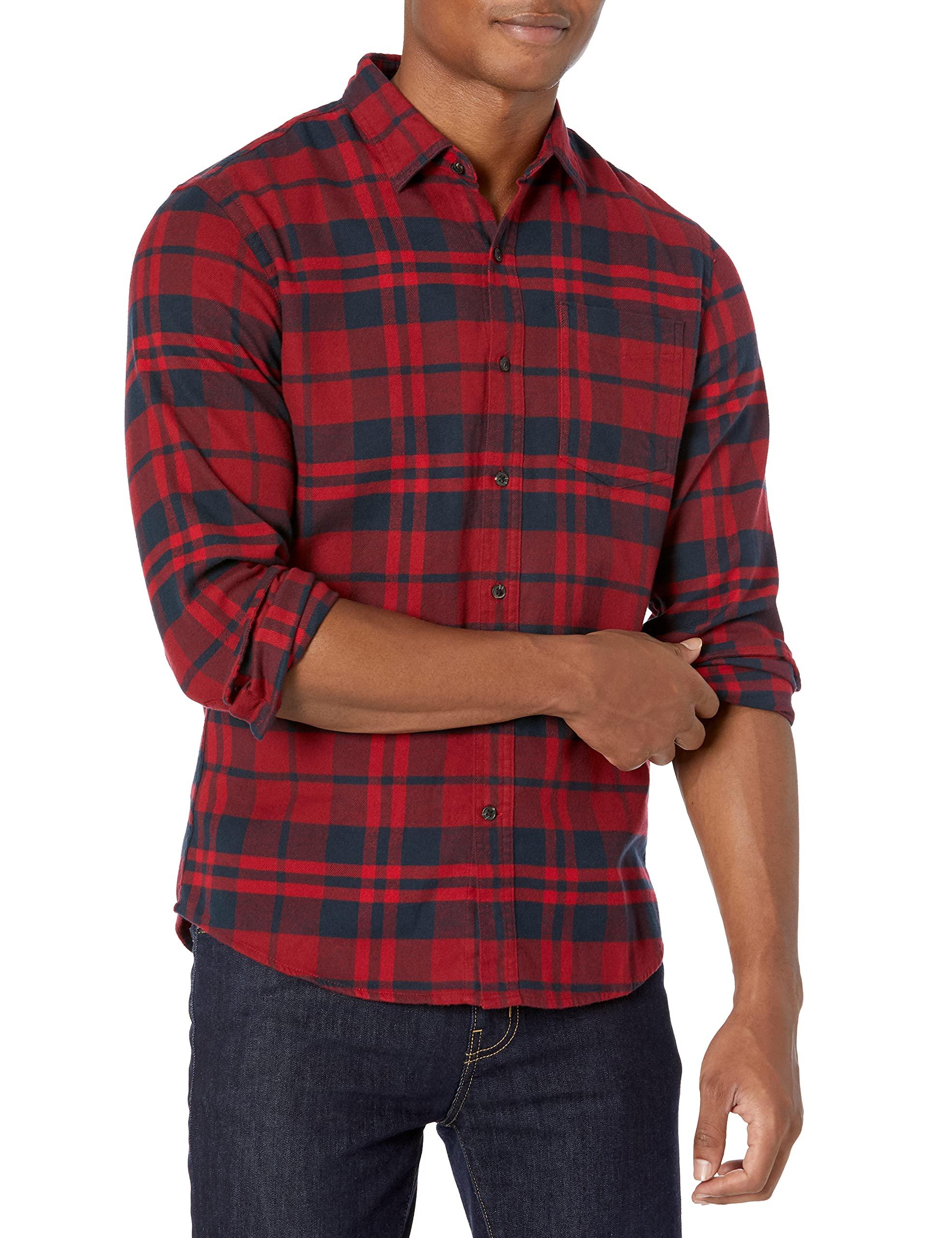 Amazon Essentials Slim-fit Long-sleeve Flannel Shirt in Red for Men | Lyst