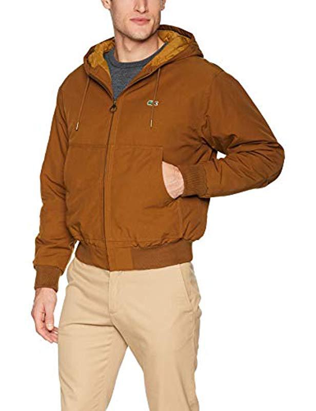 Lacoste Quilted Twill Hooded Bomber Jacket in Brown for Men - Lyst