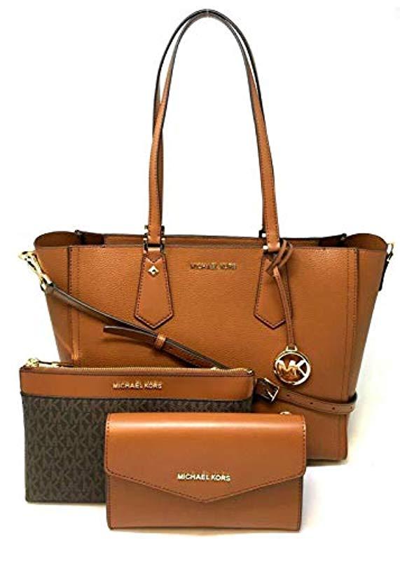 Michael Kors Kimberly Large Pebbled Leather And Logo 3in1 Tote Bag Set in  Natural  Lyst