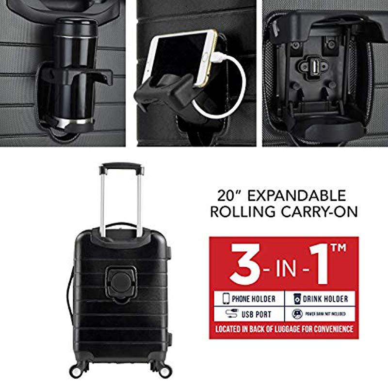Wrangler 20 Piece USB Port Cup Holder Carry-On Luggage